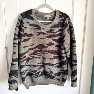 Barefoot Dreams Cozy Chic Seaside Camo Crew-Neck Pullover Large Comfy Lounge
